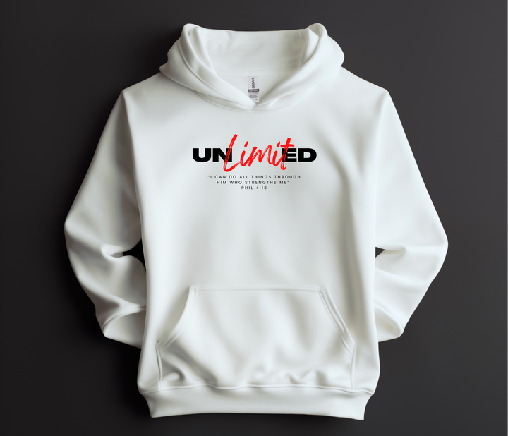Unlimited Phil 4:13 white hoodie