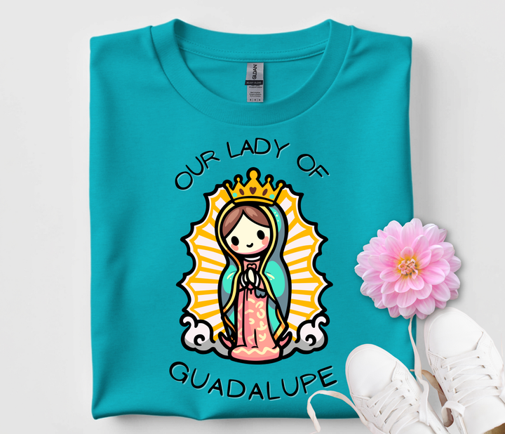 Kids Our Lady of Guadalupe , blue T Shirt