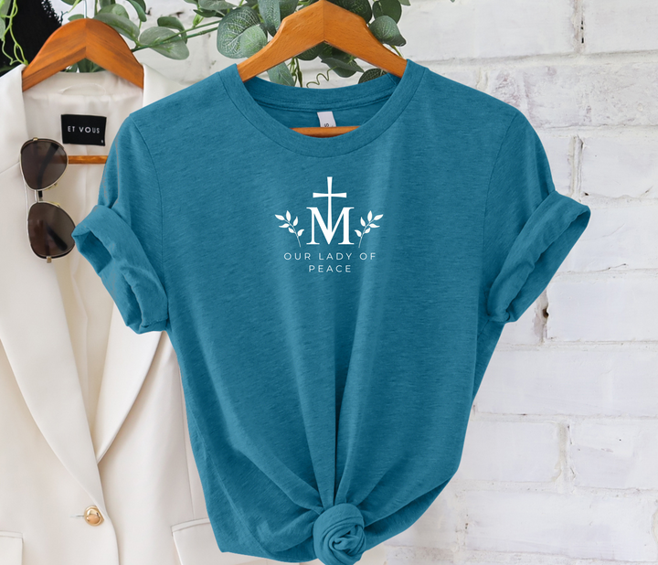 Jesus through Mary, Teal T-shirt