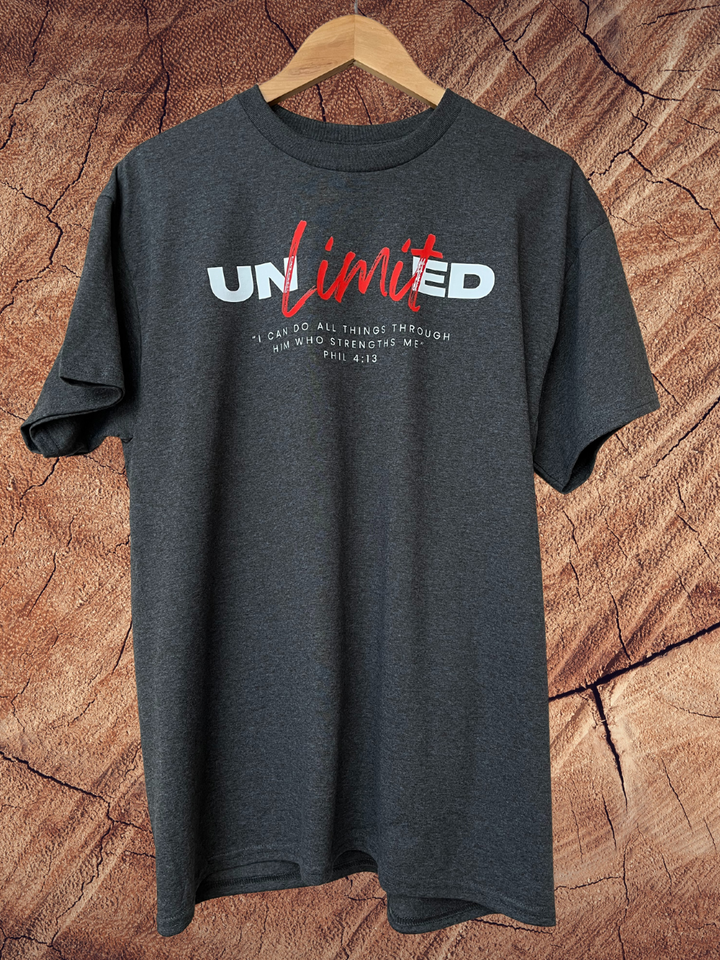 Unlimited Phil 4:13 quote Heather Grey T Shirt