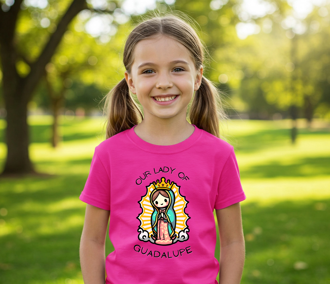 Kids Our Lady of Guadalupe , pink T Shirt