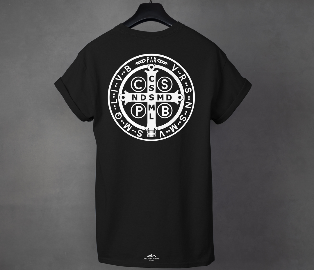 Benedict St. Medal, Black T-shirt