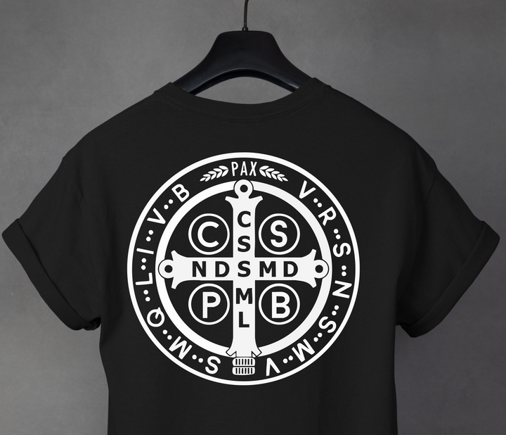 Benedict St. Medal, Black T-shirt