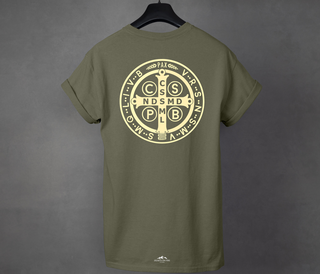 Benedict St. Medal, Green T-shirt