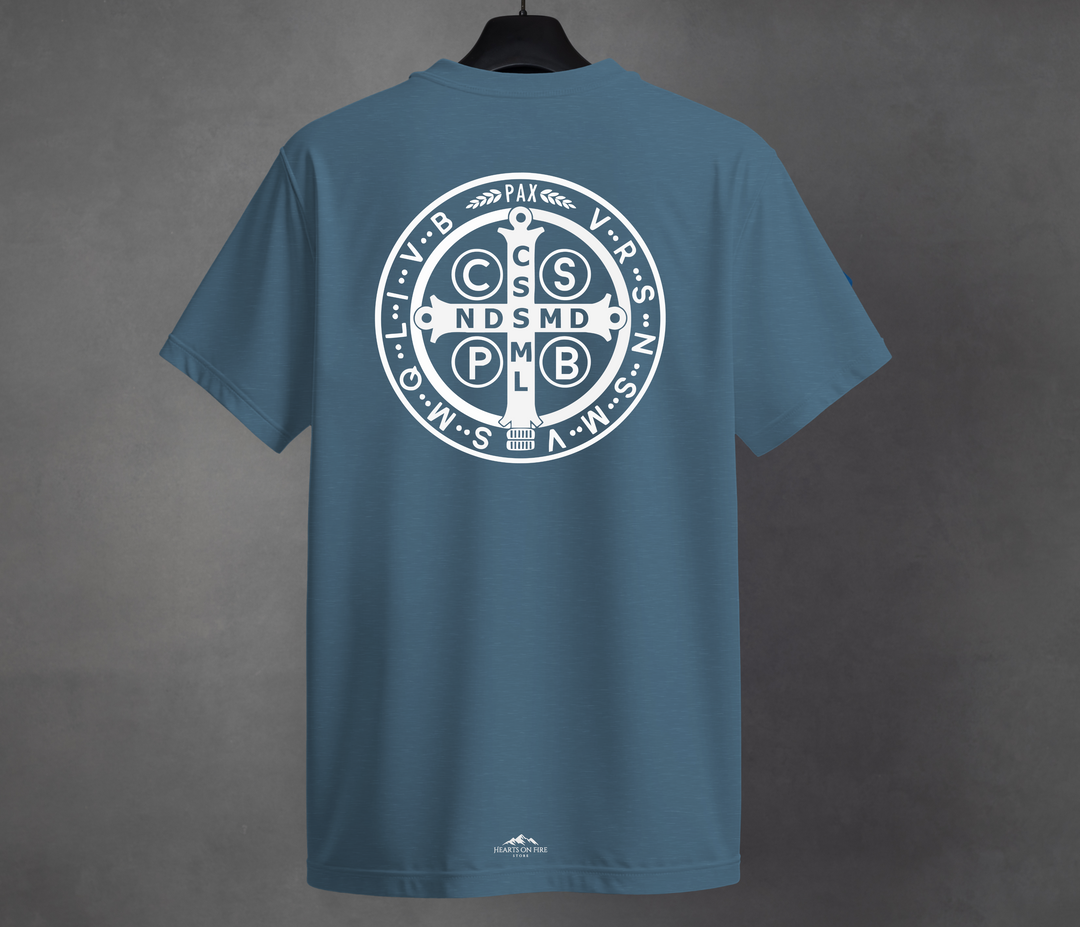 Benedict St. Medal, Indigo T-shirt