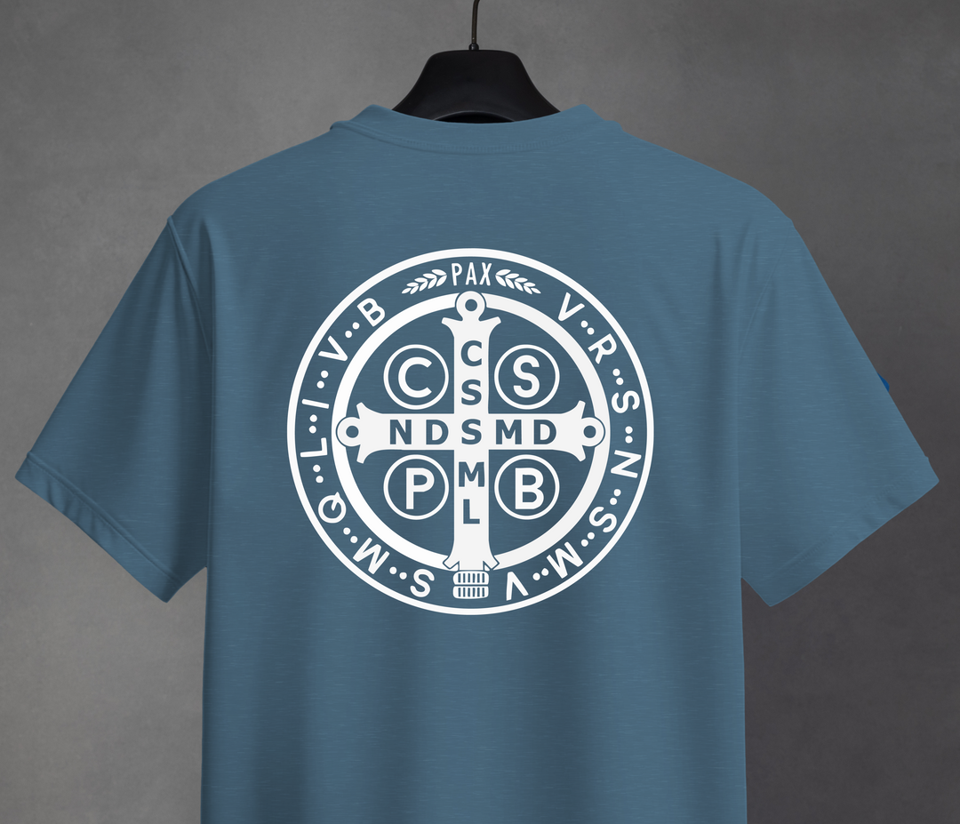 Benedict St. Medal, Indigo T-shirt