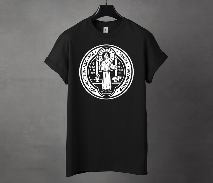 Benedict St. Medal, Black T-shirt