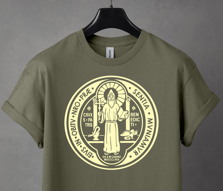 Benedict St. Medal, Green T-shirt
