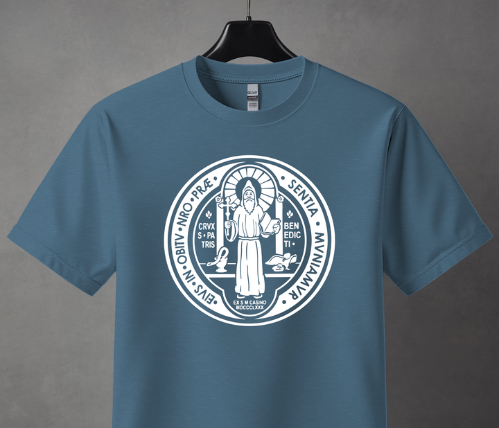 Benedict St. Medal, Indigo T-shirt