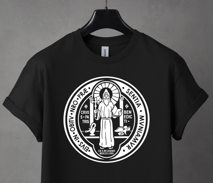 Benedict St. Medal, Black T-shirt