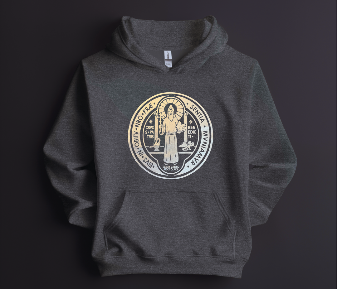 Benedict St Medal, Silver Hoodie