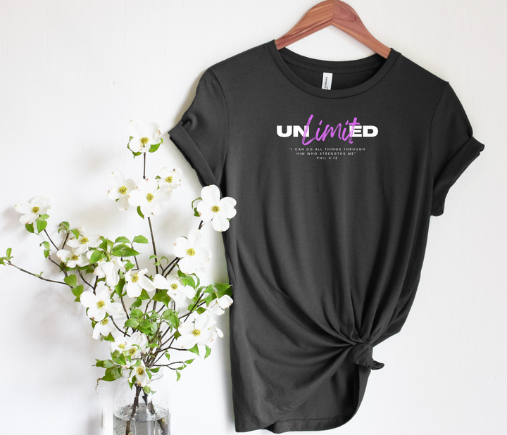 Unlimited Phil 4:13 purple T-shirt